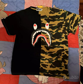 Maglietta Bape T-shirt verde camo nera bicolore