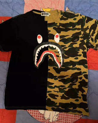 Maglietta Bape T-shirt verde camo nera bicolore
