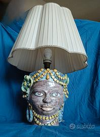 Lampada Ceramica Caltagirone Testa di moro donna
