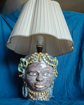 Lampada Ceramica Caltagirone Testa di moro donna