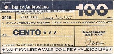 Miniassegno Banco Ambrosiano