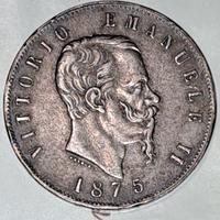 Moneta vintage 5 lire Vittorio Emanuele II 1875