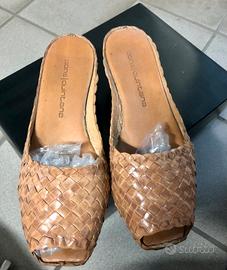 Sandali vintage pelle intrecciata marrone n.39