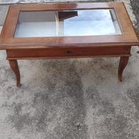 Tavolino in Legno con Vetro portaoggetti