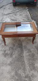 Tavolino in Legno con Vetro portaoggetti