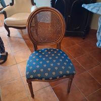 4 sedie in legno e seduta blu