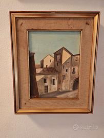 Quadro Dipinto ad Olio Paesaggio Borgo Antico