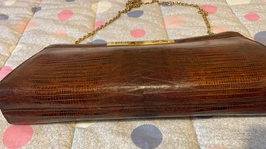 Borsa vintage, vera pelle lucertola cognac