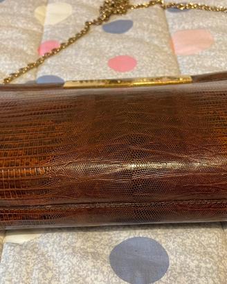 Borsa vintage, vera pelle lucertola cognac