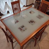 Set tavolo in cristello + 4 sedie Legno Ciliegio 