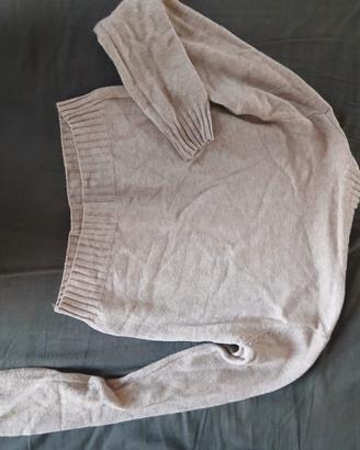 Maglione cropped nocciola/beige a collo alto