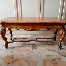 Tavolino Barocco marmo e legno intagliato dorato