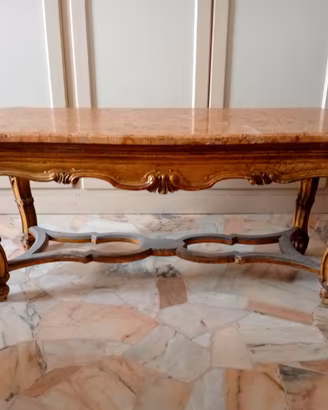 Tavolino Barocco marmo e legno intagliato dorato