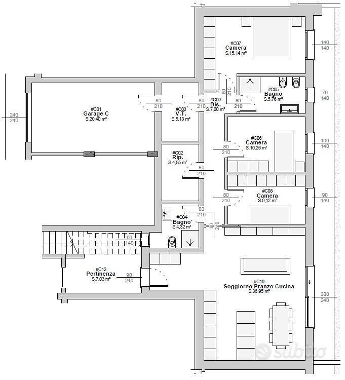 Appartamento di 137 m² con 4 locali e box auto a Z - Vista 2