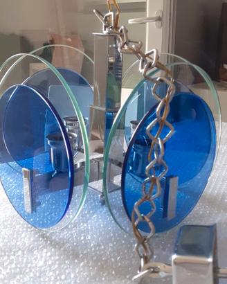 Lampadario anni 70 cromato con dischi di vetro