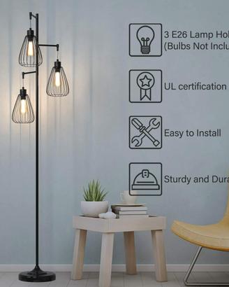 NUOVA Lampada da Terra Vintage con 3 portalampada