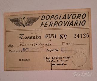 Tessera del dopolavoro ferroviario di Bologna