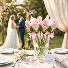 Set portatovaglioli a fiore 28 pezzi rosa e bianco