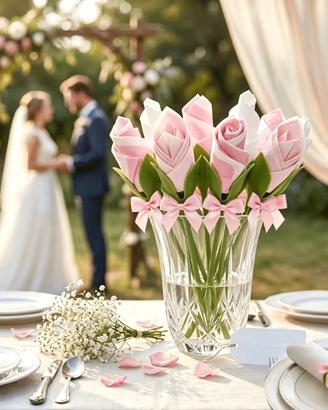 Set portatovaglioli a fiore 28 pezzi rosa e bianco