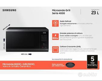 Microonde Samsung con Grill, 23L MG23DG4524CGE1