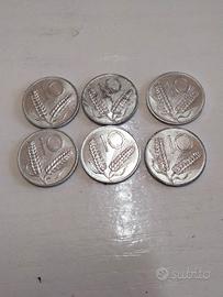 lotto di n. 6 monete da 10 lire serie "spiga"