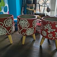 set 3 vasi decorativi gambe legno 