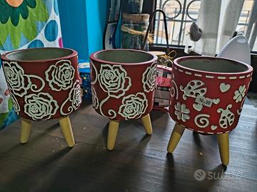 set 3 vasi decorativi gambe legno 