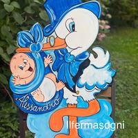 Cicogna nascita in legno per esterno