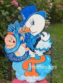 Cicogna nascita in legno per esterno