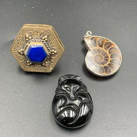 Anello in lapislazzuli e pendenti da 3 pezzi