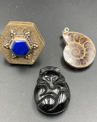 Anello in lapislazzuli e pendenti da 3 pezzi