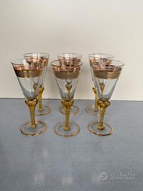 Set di 6 flutes vintage vetro di Murano con oro