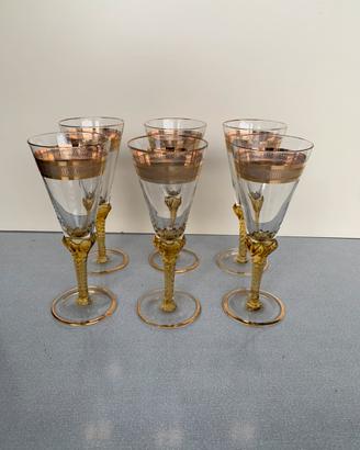 Set di 6 flutes vintage vetro di Murano con oro