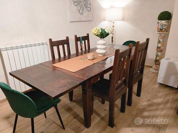 tavolo etnico completo di prolunghe e 4 sedie