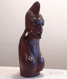 Statua mezzo busto donna africana legno 42,5 cm
