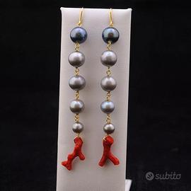ORECCHINI MERMAID ORO 18 KT PERLE TAHITI E CORALLO