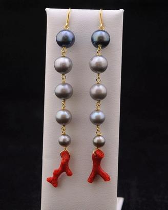 ORECCHINI MERMAID ORO 18 KT PERLE TAHITI E CORALLO