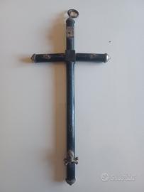 Crocifisso da parete in legno e metallo-vintage -