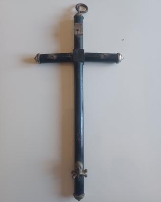 Crocifisso da parete in legno e metallo-vintage -