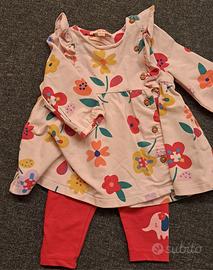 Abito fiori rosa con leggins Du Pareil 3 mesi