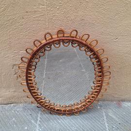 Specchio in rattan in stile Albini, anni '60
