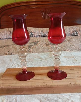 Coppia Calici Vasi Murano Oro e Rosso Rubino