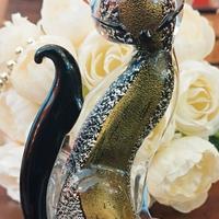 Gatto Murano con foglia oro e argento anni 60 