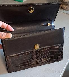 Borsa Pochette in vera pelle coccodrillo nero 