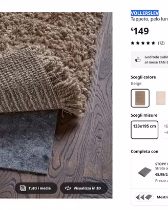 Tappeto ikea VOLLERSLEV grigio a pelo lungo