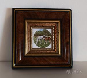 Quadretto vintage con cavalli 12x12 cm