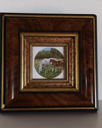 Quadretto vintage con cavalli 12x12 cm