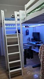 Doppio Letto a soppalco con scrivania e LED