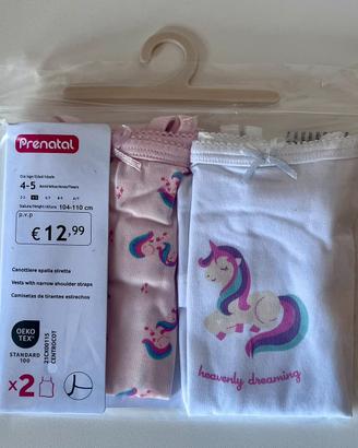 Pack 2 canotte intime bambina unicorni 4-5 anni