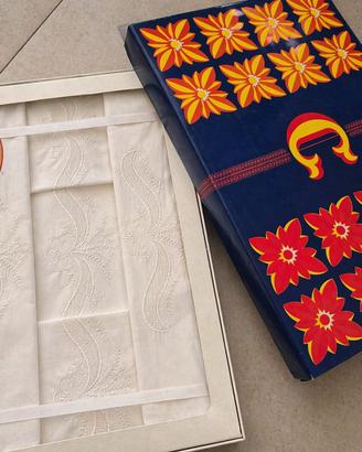 Set lenzuola ricamate vintage puro cotone Carbone